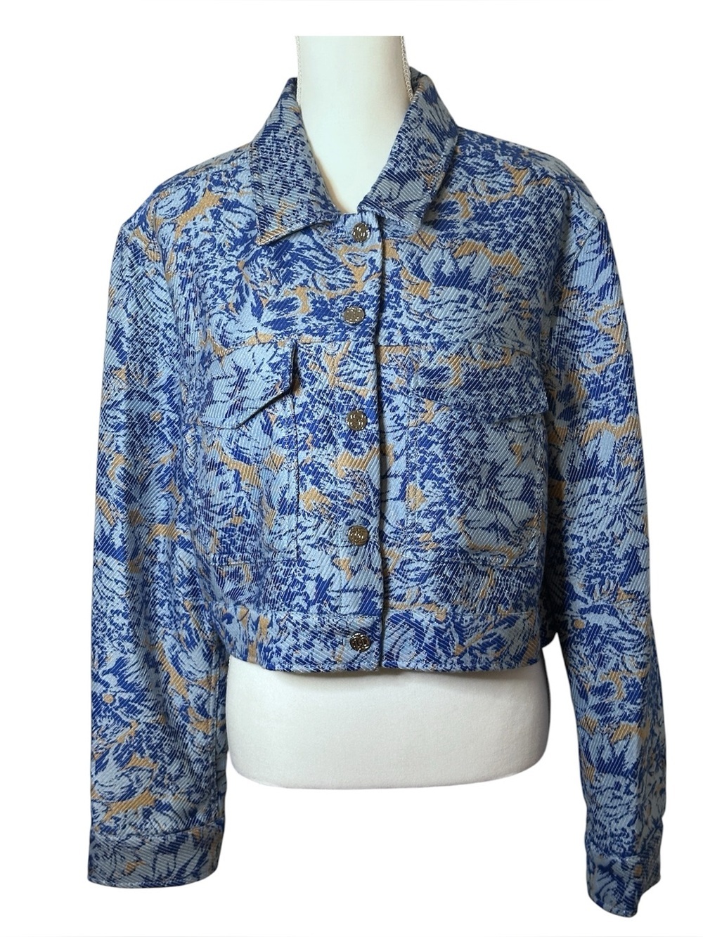 Derek Lam 10 Crosby Marc Pocket Front Jacket in the "Ciel Multi" colorway.